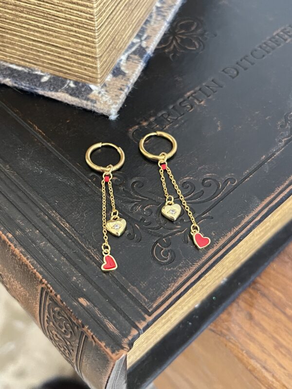 Boucles d'oreilles Self Love n°1 - cœur rouge et strass – Image 2