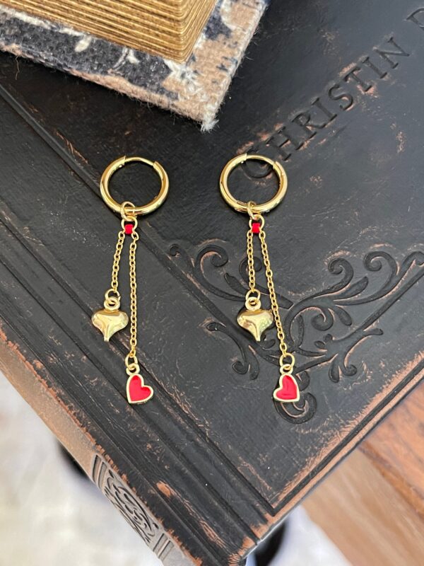 Boucles d'oreilles Self Love n°2 - cœur rouge et doré