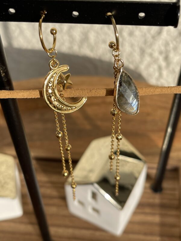 Boucles d'oreilles Talismans 1 - lune et labradorite