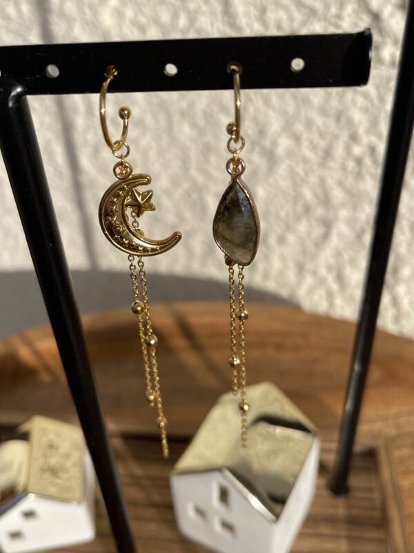 Boucles d'oreilles Talismans 1 - lune et labradorite – Image 2