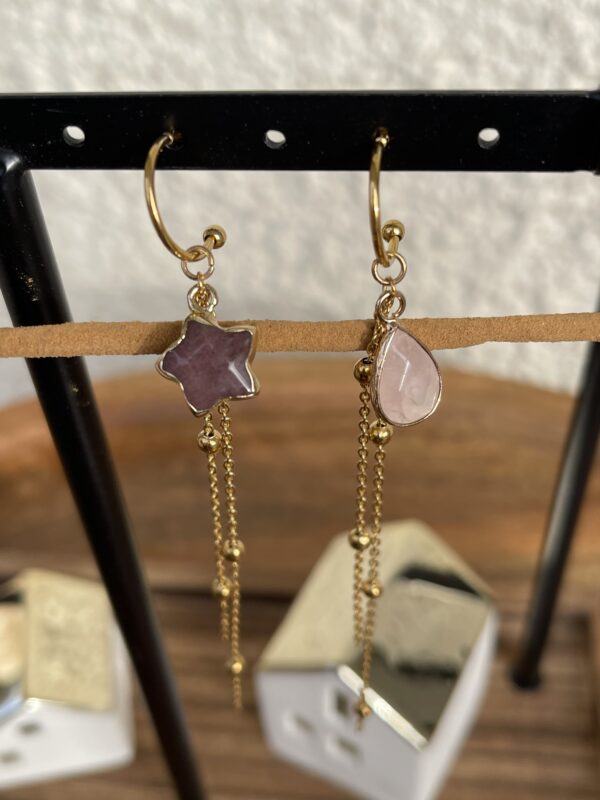 Boucles d'oreilles Talismans 5 - quartz rose et lépidolite – Image 2