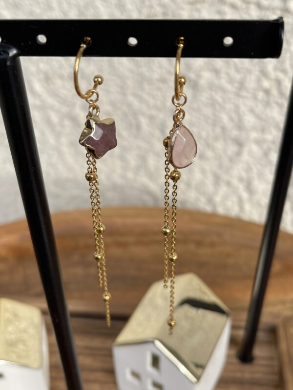 Boucles d'oreilles Talismans 5 - quartz rose et lépidolite