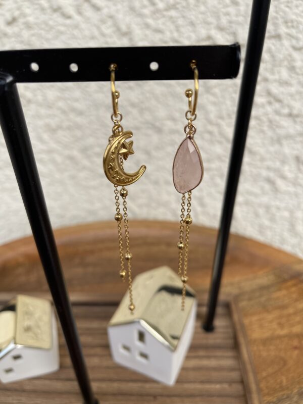 Boucles d'oreilles Talismans 7 - lune et quartz rose – Image 2